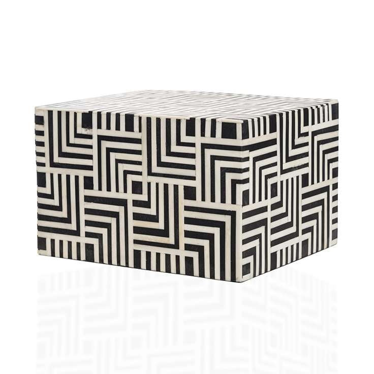 "Geometric" Black and White Horn Inlay Cremation Urn - Modern Memorials