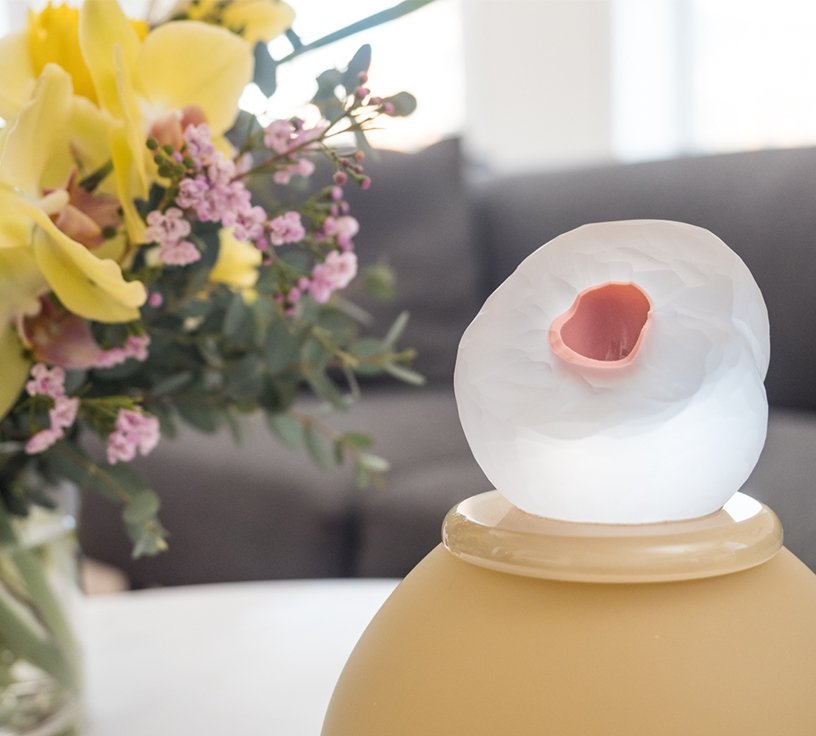 "Orb" Small Beige Glass Keepsake Urn - Modern Memorials