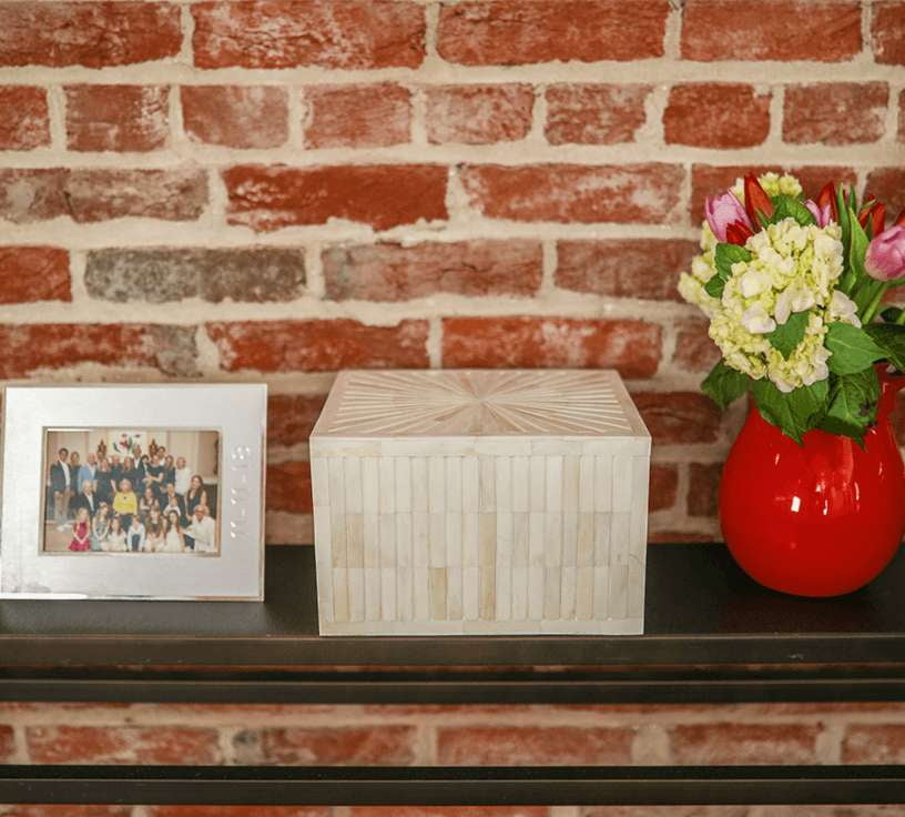 "Sunburst" White Horn Inlay Cremation Urn - Modern Memorials 
