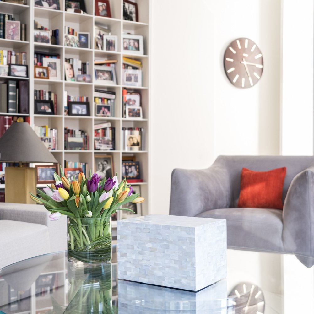 White Mother-of-Pearl Cremation Urn - Modern Memorials